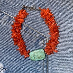 Red puka shell & turquoise bracelet